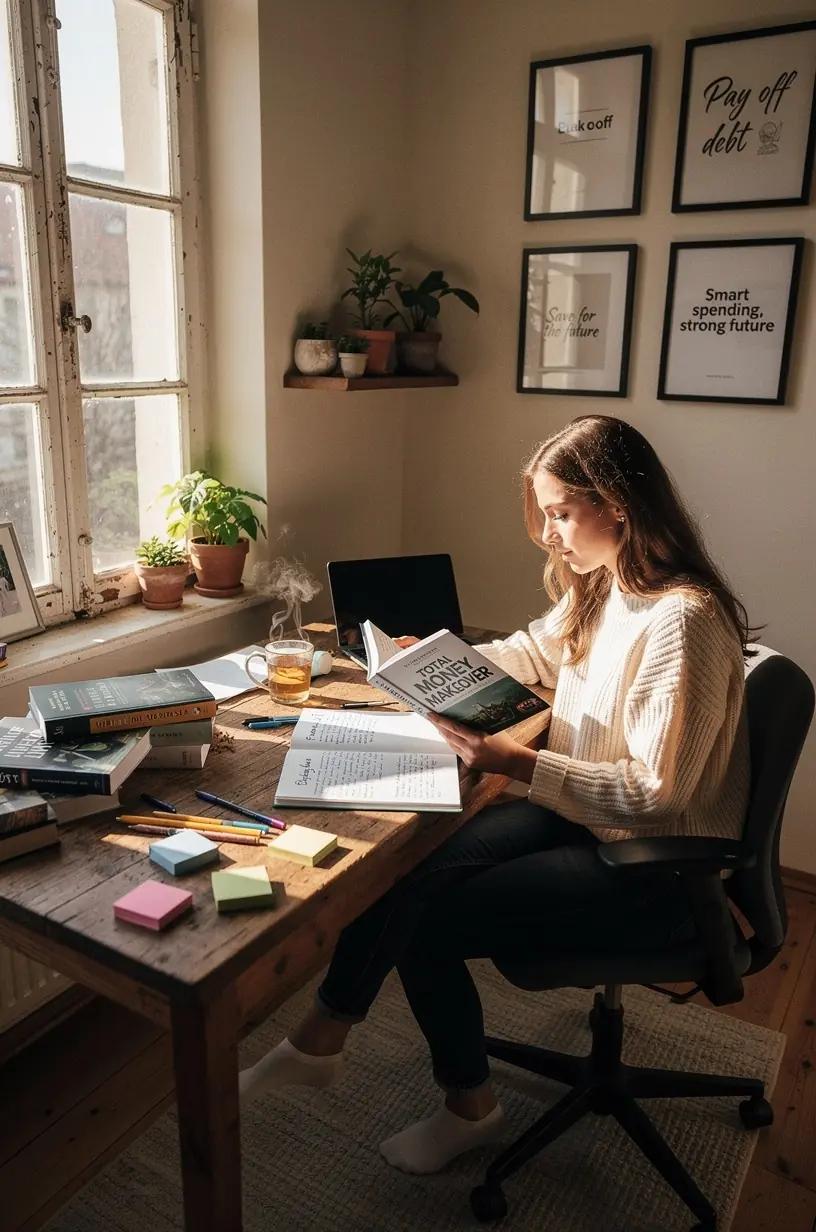 Személy, aki jegyzetel egy pénzügyi blog tanácsairól, miközben kávét iszik egy otthoni környezetben.